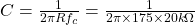 Rendered by QuickLaTeX.com C = \压裂{1}{2 \πRf_ {C}} = \压裂{1}{2π\ \ * 175 \乘以20 kω\}