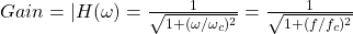 Rendered by QuickLaTeX.com 获得H(\ω)= = | \压裂{1}{\√6{1 +(ω\ / \ omega_ {c}) ^{2}}} = \压裂{1}{\√6 {1 + (f / f c {}) ^ {2}}}